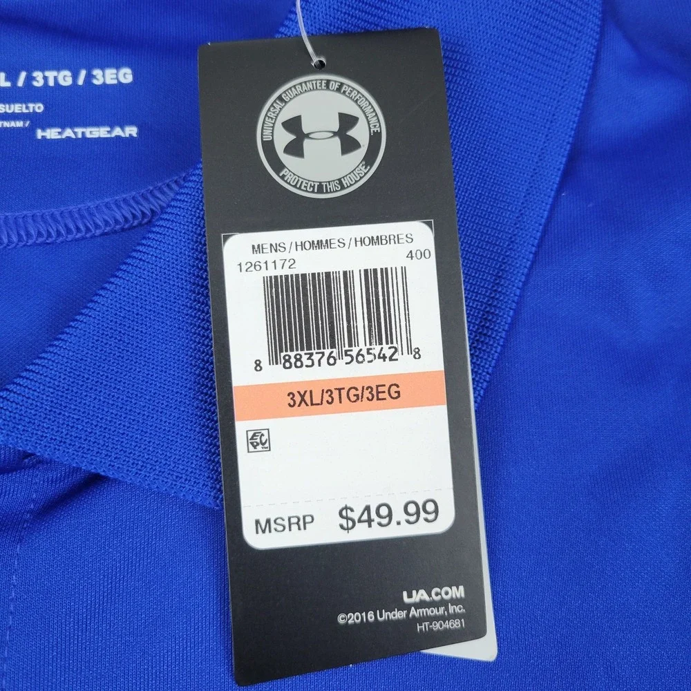 Under Armour Polo Shirt Mens 3XL Blue HeatGear Performance‎ Brandeis Logo Golf